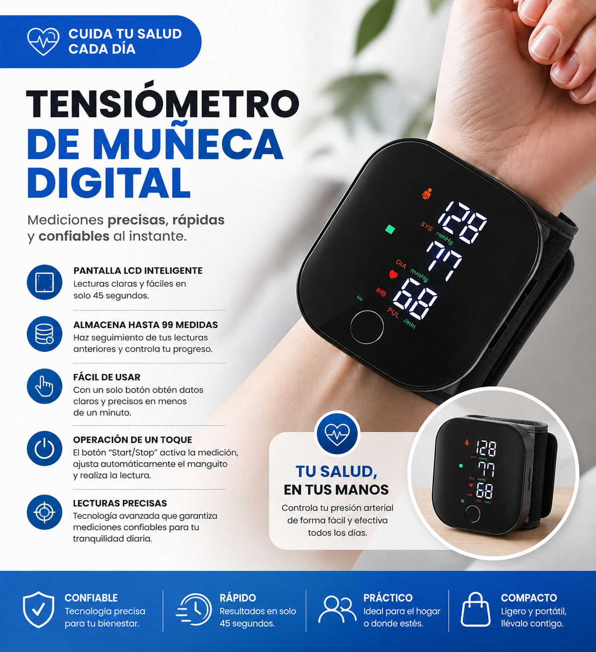 ❤️ Tensiómetro de Muñeca Digital Inteligente | Controla tu Salud en Solo 45 Segundos