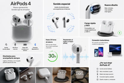 🎧 AirPods 4ª Generación Premium | Calidad que Sorprende